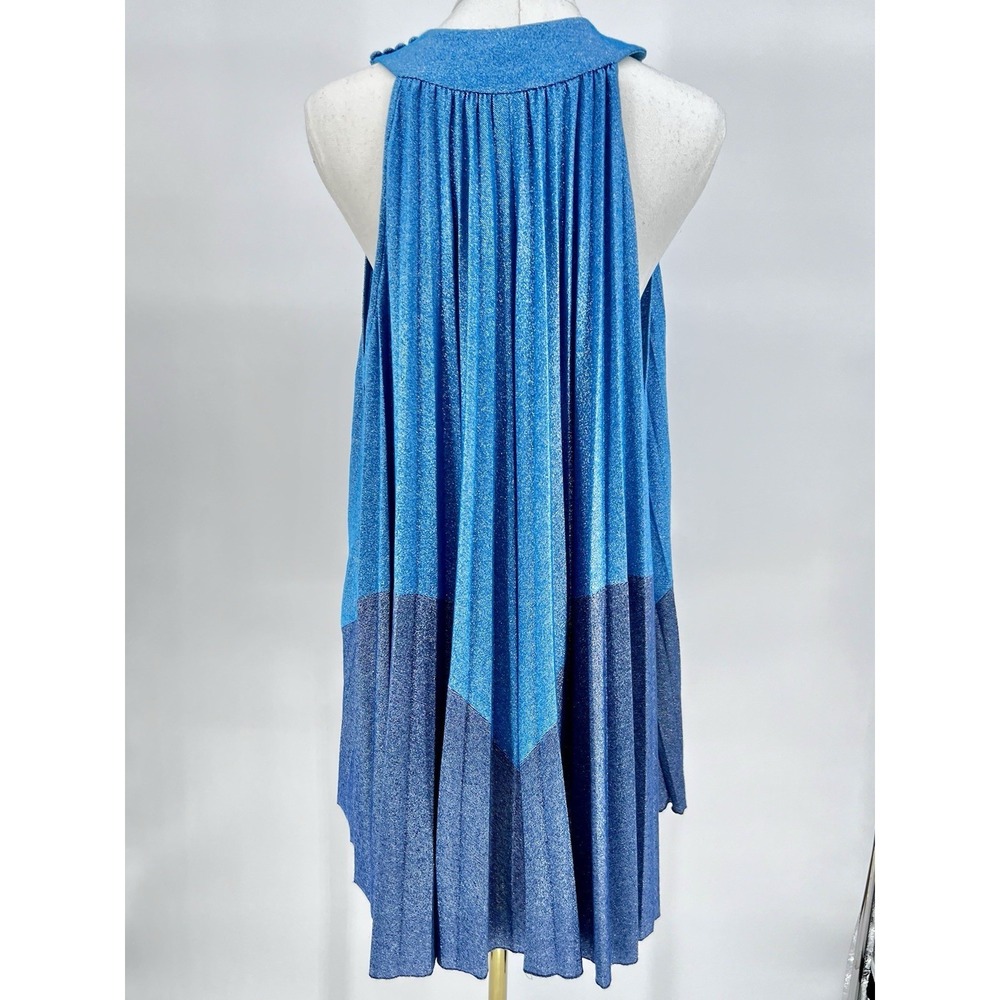 Free People Women's Pleated Love Metallic Mini Dress, Blue, XS Babydoll Style - Picture 4 of 14